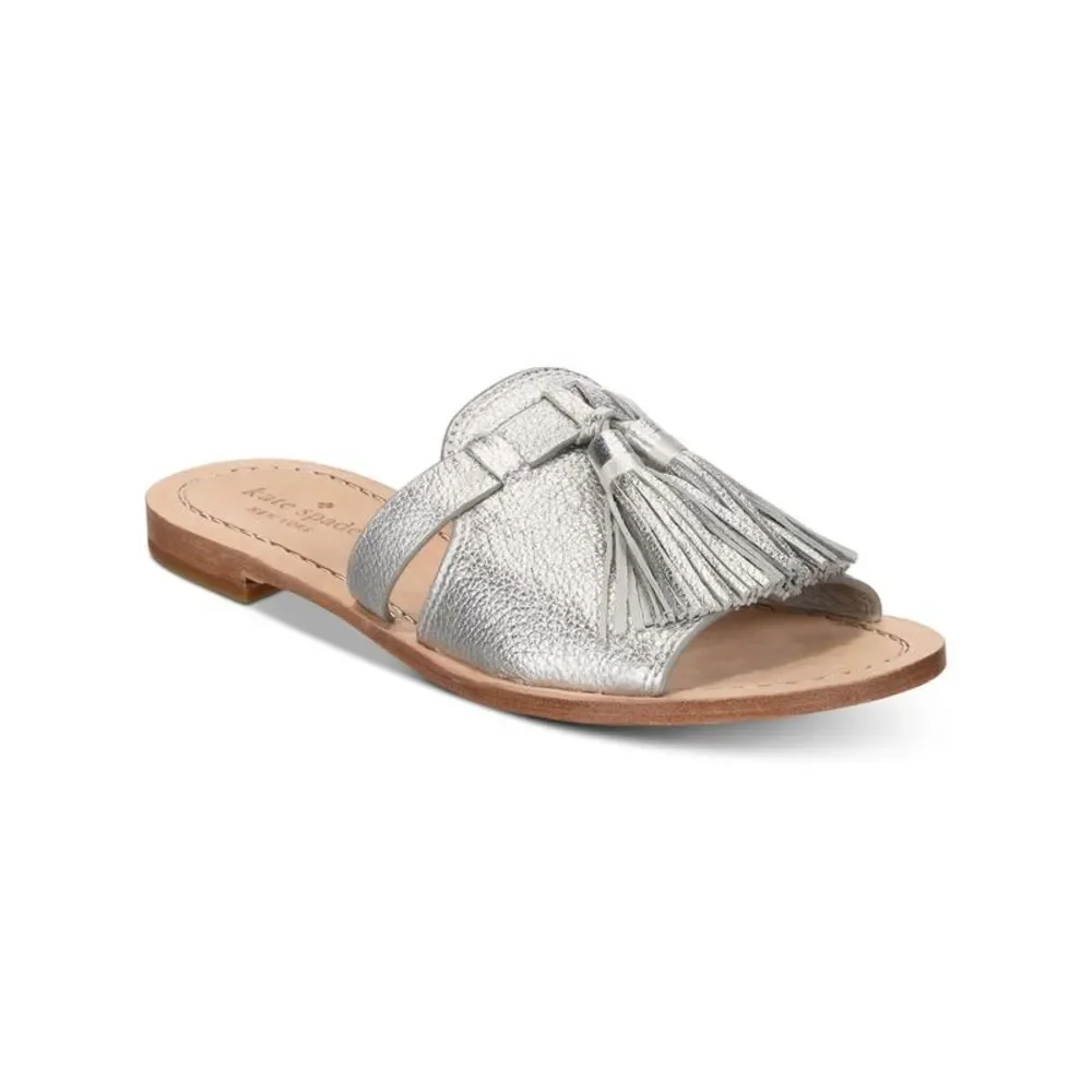 KATE SPADE NEW YORK Womens Silver Coby Toe Slip On Leather Slide Sandals 6 M
